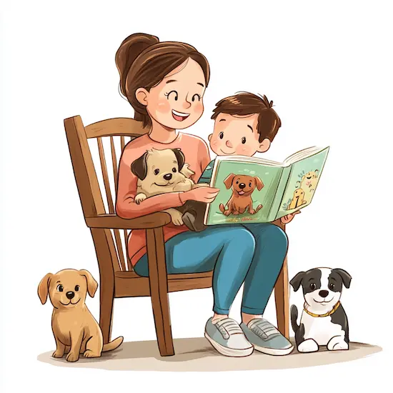 Toddler reading with parent